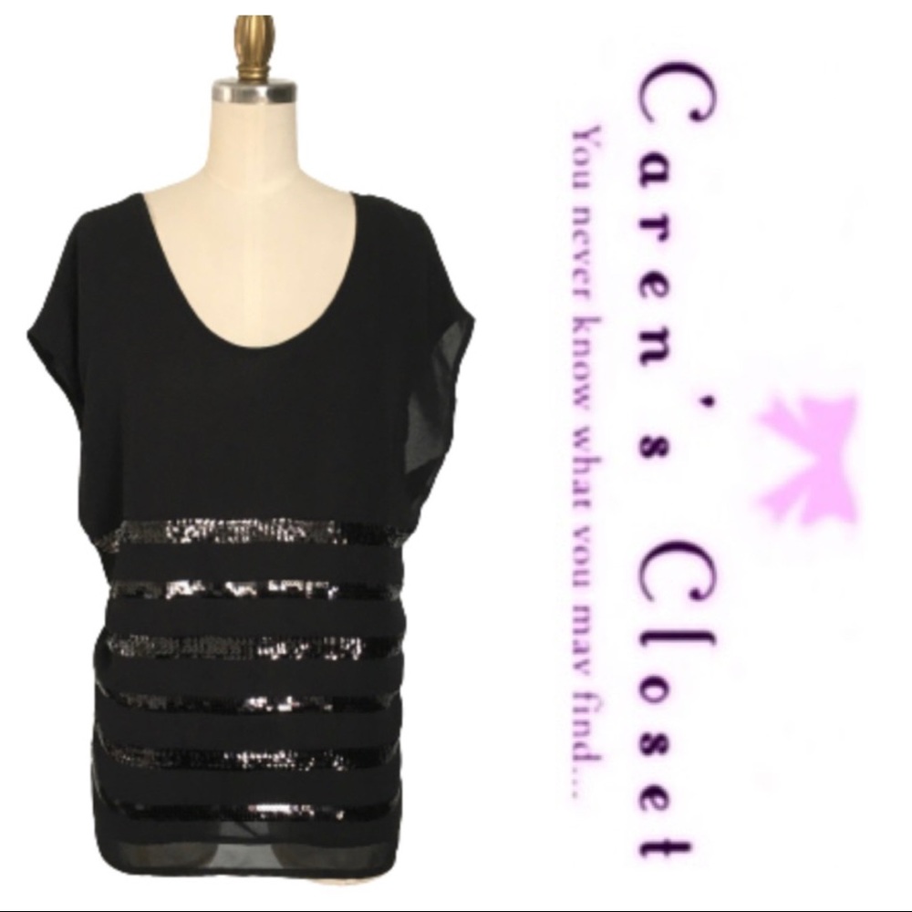 ANA Black Sequin Striped Chiffon Top - Picture 3 of 5